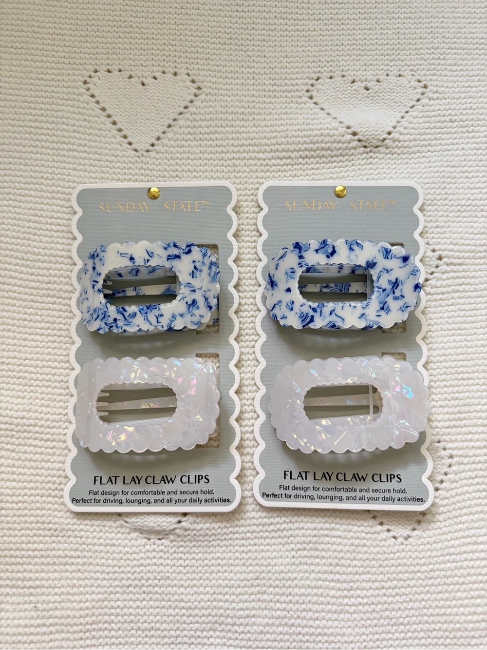 Sunday State Flat Lay Claw Clips Blue & White Floral